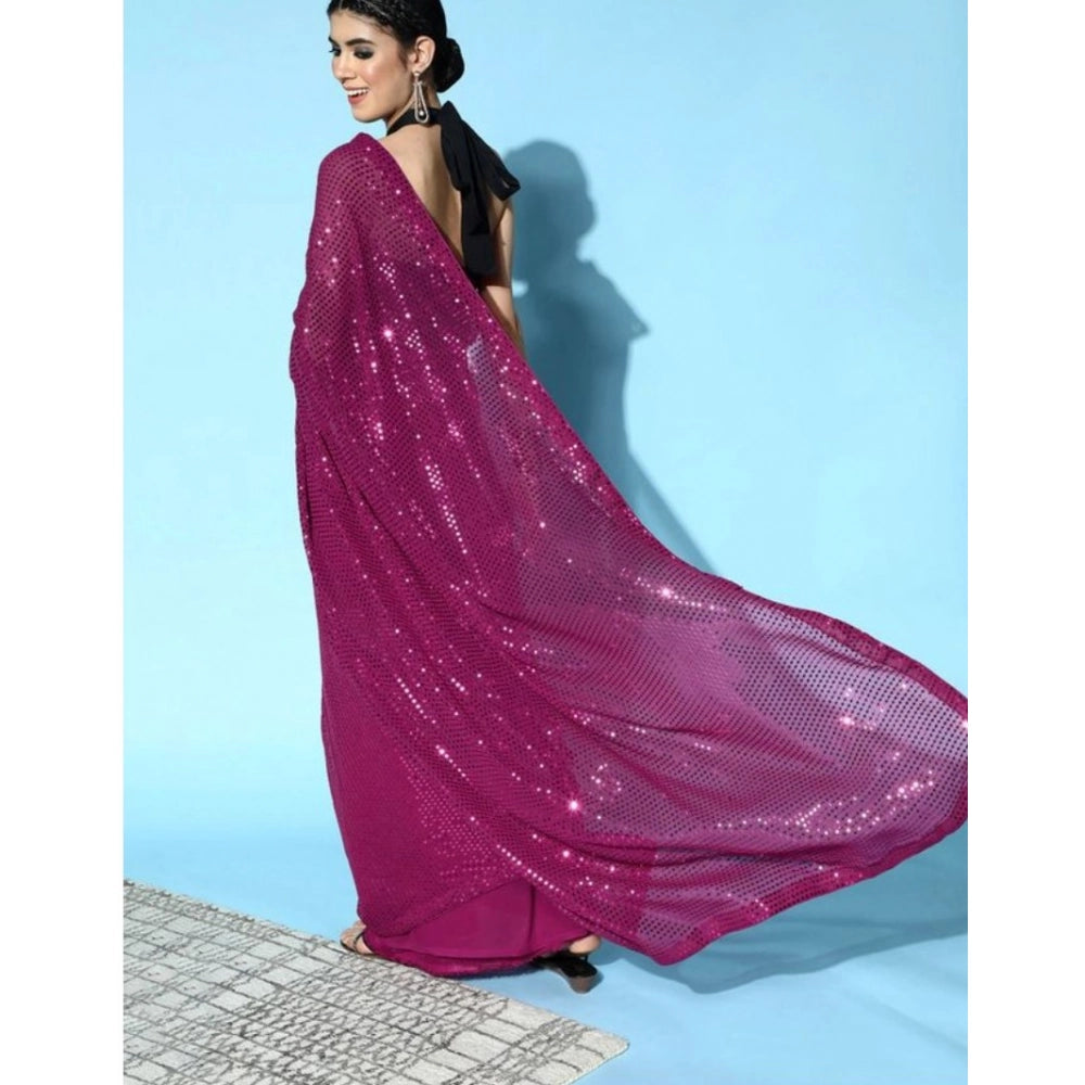 Women's Georgette Embellished Sequnece Bollywood Saree — Wine