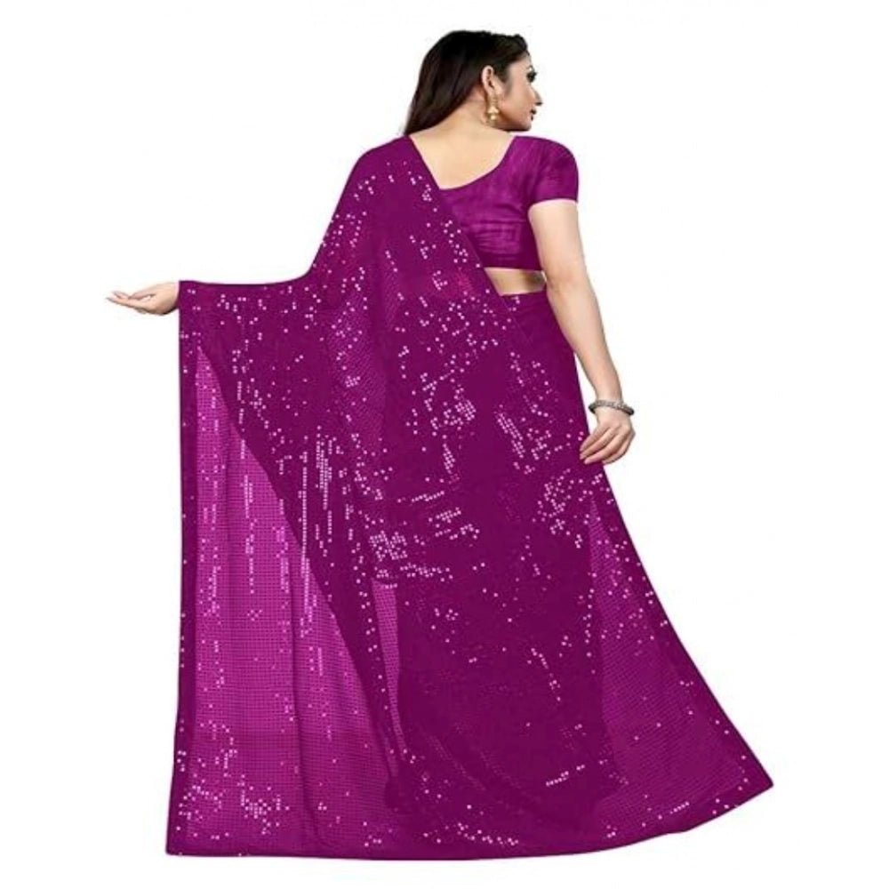 Women's Georgette Embellished Sequnece Bollywood Saree — Purple · Prpl