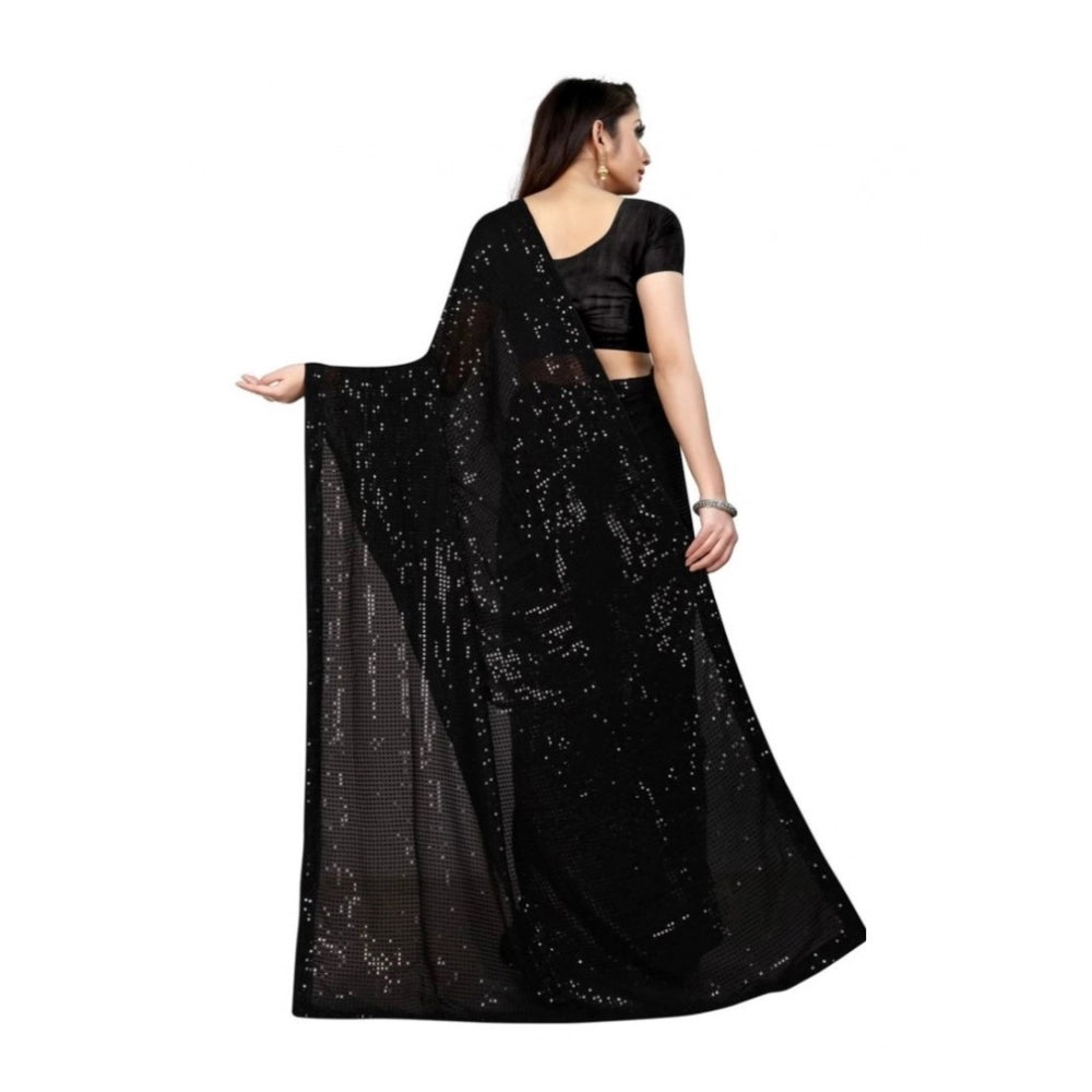 Women's Georgette Embellished Sequnece Bollywood Saree — Black · _Blk