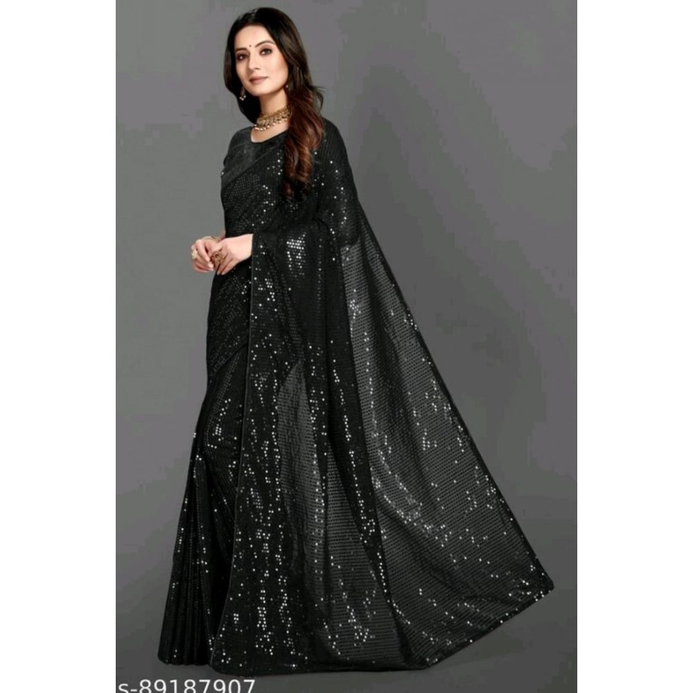 Women's Georgette Embellished Sequnece Bollywood Saree — Black · _Blk