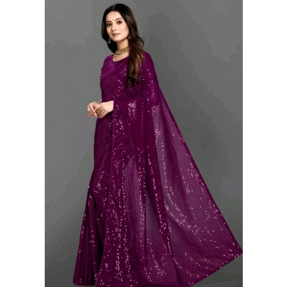 Women's Georgette Embellished Sequnece Bollywood Saree — Purple · Prpl