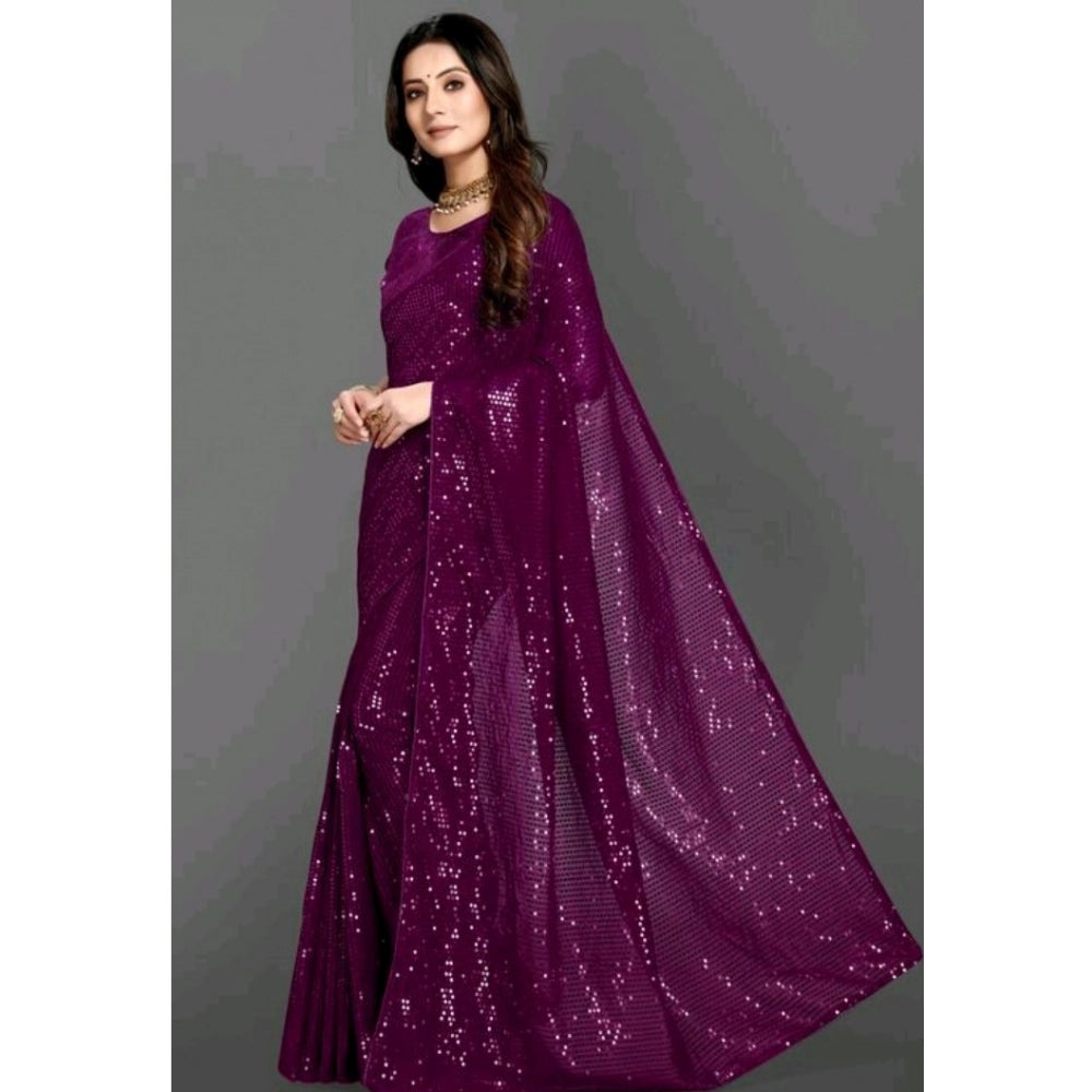 Women's Georgette Embellished Sequnece Bollywood Saree — Purple · Prpl
