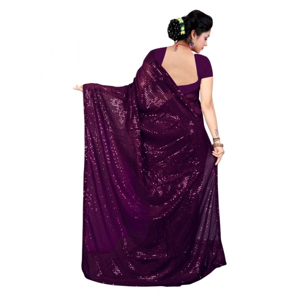 Women's Georgette Embellished Sequnece Bollywood Saree — Purple · Prpl