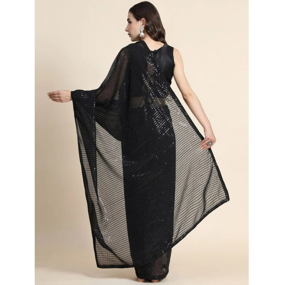 Women's Georgette Embellished Sequnece Bollywood Saree — Black · _Blk