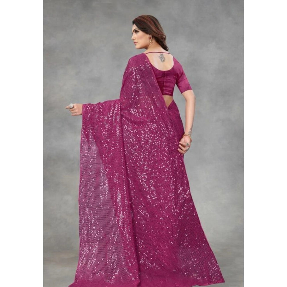 Women's Georgette Embellished Sequnece Bollywood Saree — Purple · Prpl