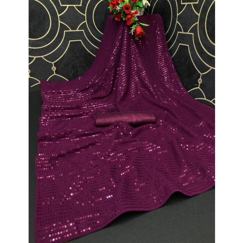 Women's Georgette Embellished Sequnece Bollywood Saree — Purple · Prpl