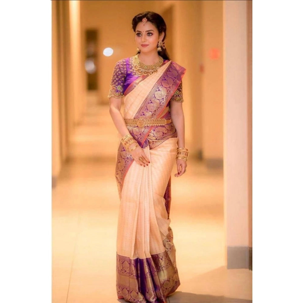 Women's Soft Lichi Silk Printed Saree — Purple · 1Prl