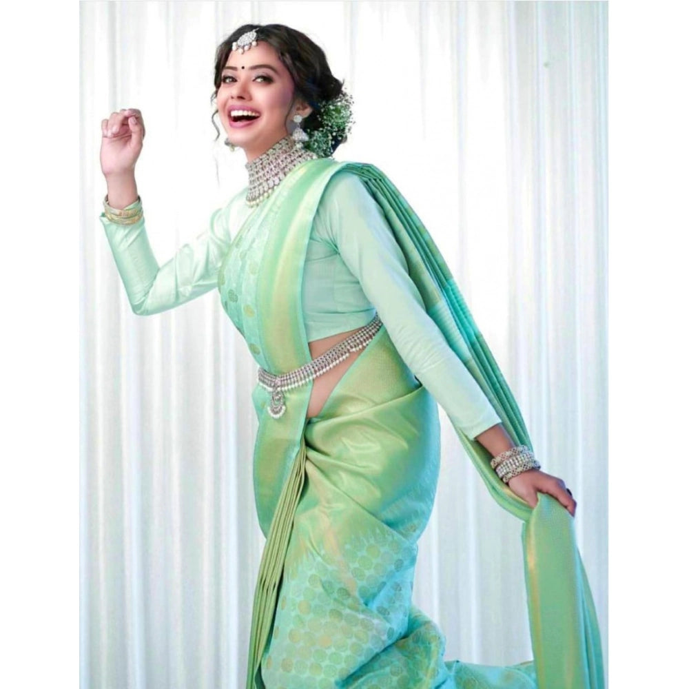 Women's Soft Lichi Silk Printed Saree — Light Green · 6Lbl