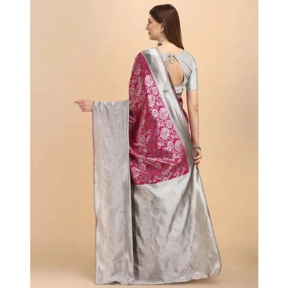 Women's Soft Lichi Silk Printed Saree — Pink · 0Pnk