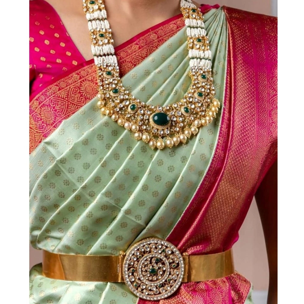 Women's Soft Lichi Silk Printed Saree — Light Green · LGrn