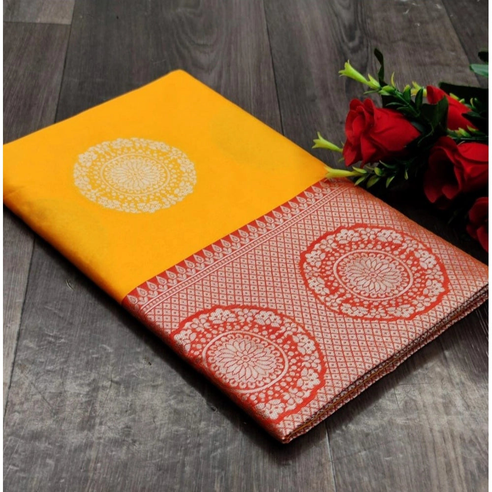 Women's Soft Lichi Silk Printed Saree — Yellow · 8Ylw