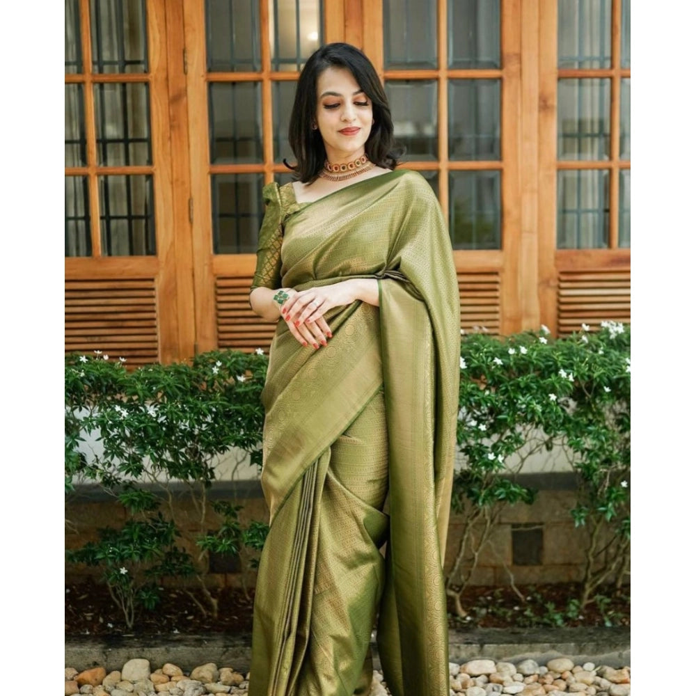 Women's Soft Lichi Silk Printed Saree — Green · 4Grn