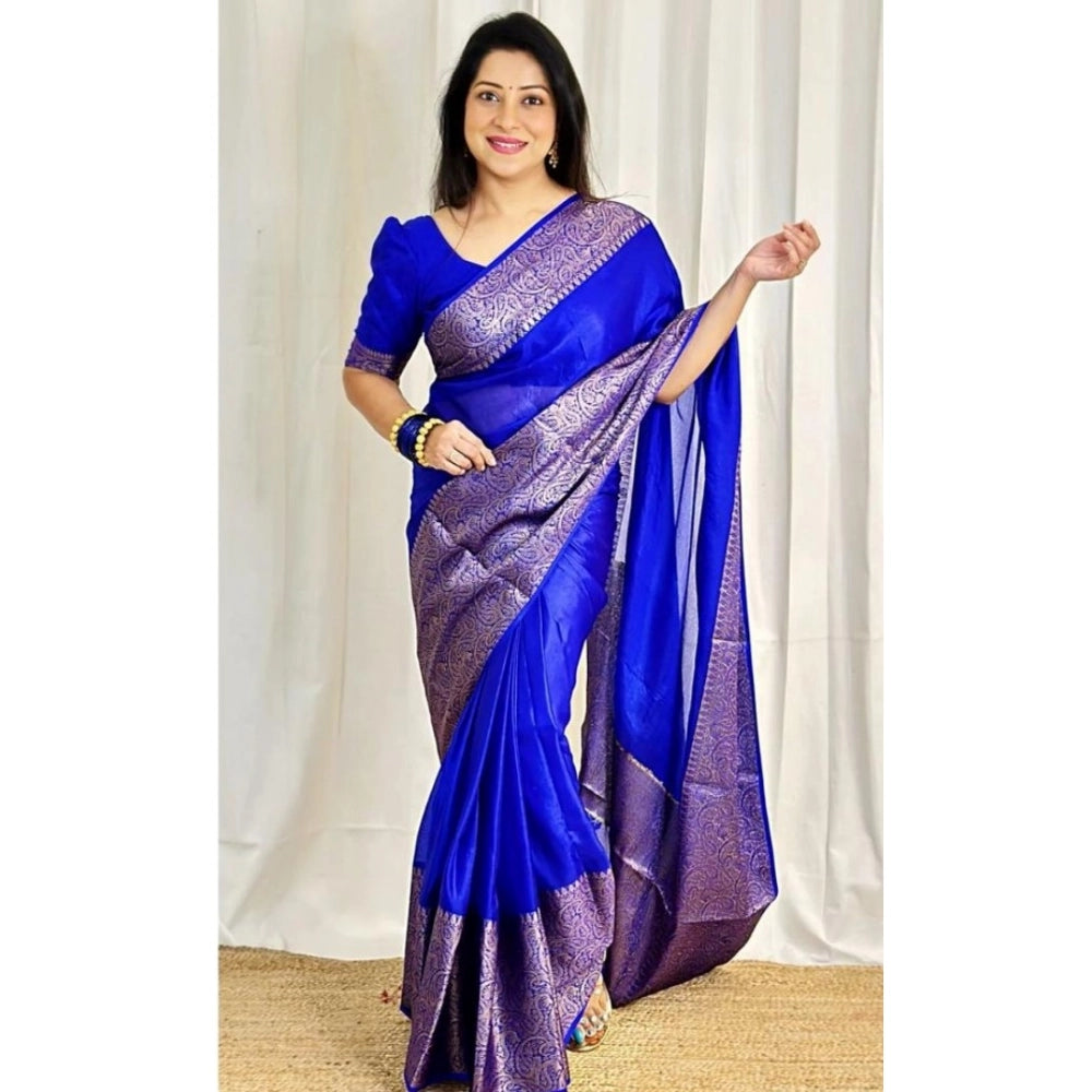 Women's Soft Lichi Silk Solid Saree — Blue · 42Bl