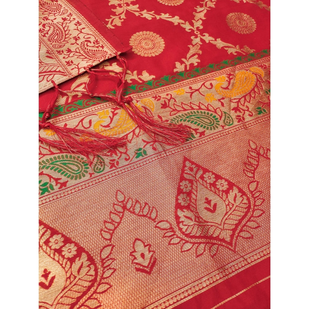 Women's Banarasi Silk Printed Unstitched Salwar Suit Material — Red · 8_Rd