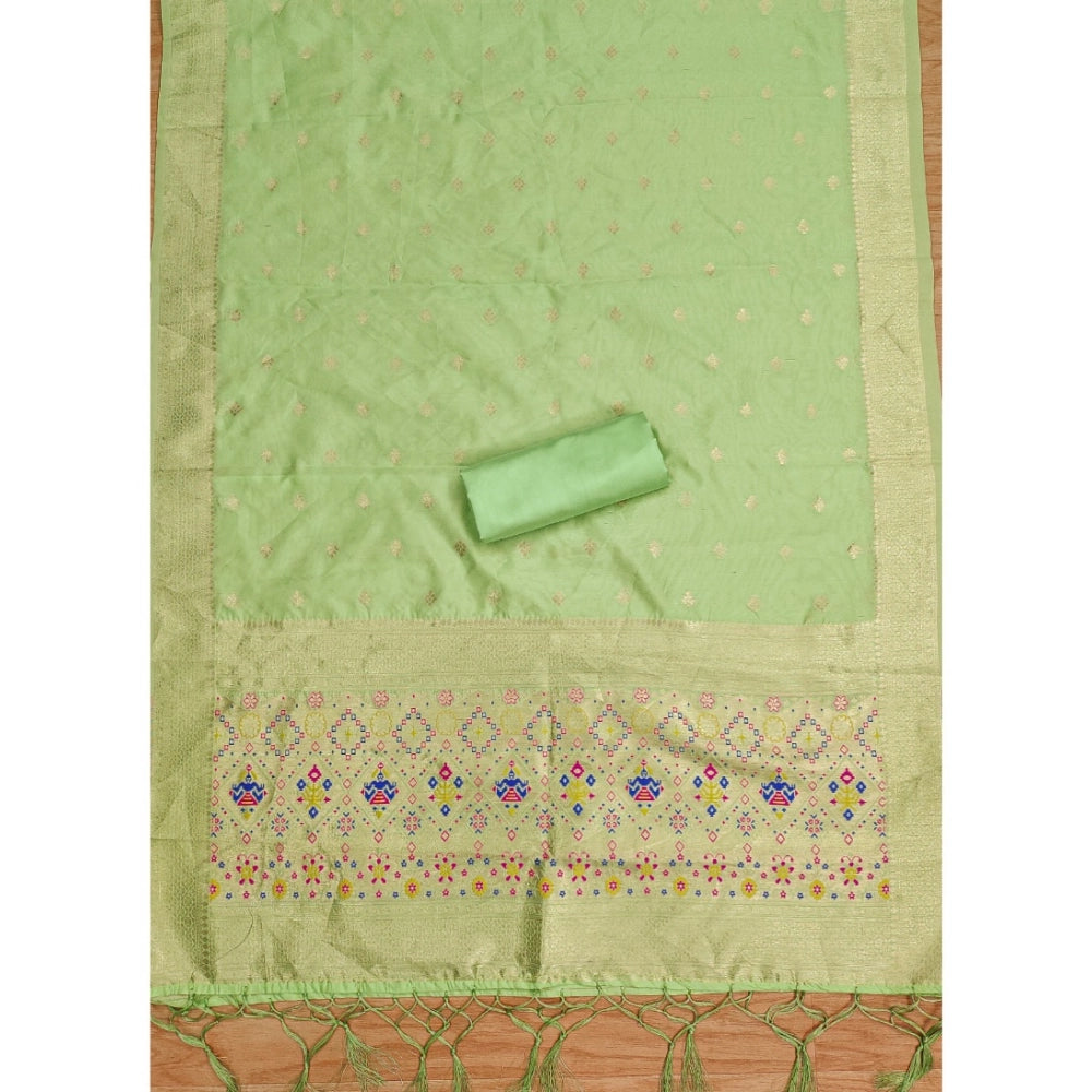 Women's Banarasi Silk Printed Unstitched Salwar Suit Material — Pista · Psta