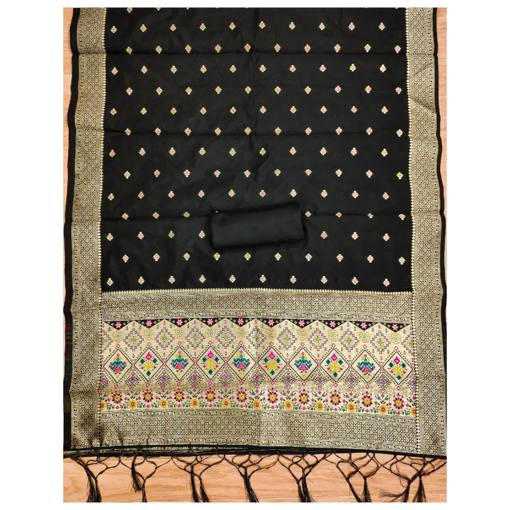 Women's Banarasi Silk Printed Unstitched Salwar Suit Material — Black · _Blk