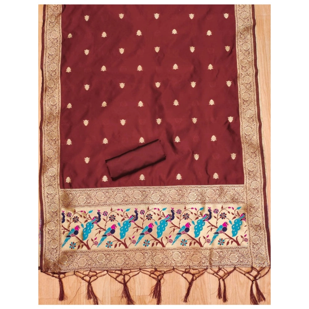 Women's Banarasi Silk Printed Unstitched Salwar Suit Material — Maroon · Mron
