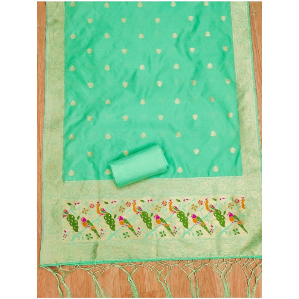 Women's Banarasi Silk Printed Unstitched Salwar Suit Material — Sea Green · SGrn