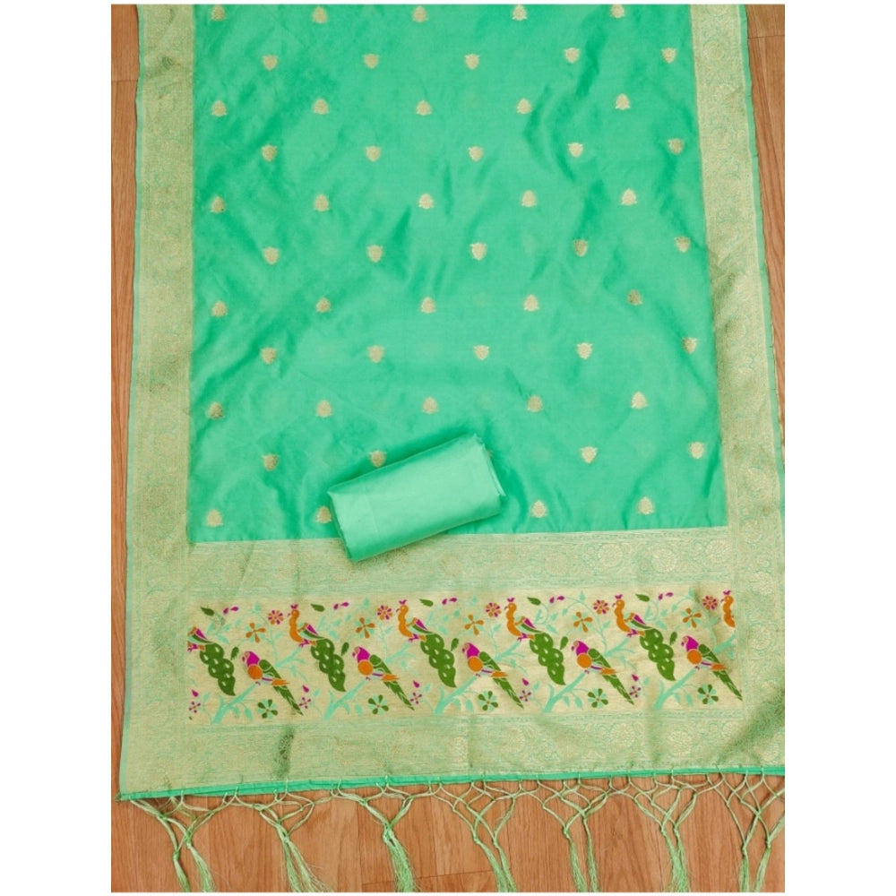 Women's Banarasi Silk Printed Unstitched Salwar Suit Material — Sea Green · SGrn