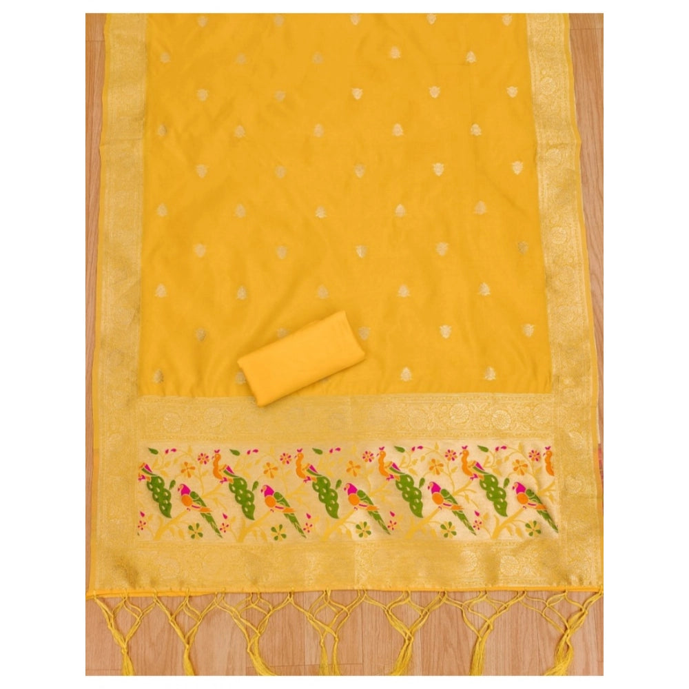 Women's Banarasi Silk Printed Unstitched Salwar Suit Material — Yellow · Ylow