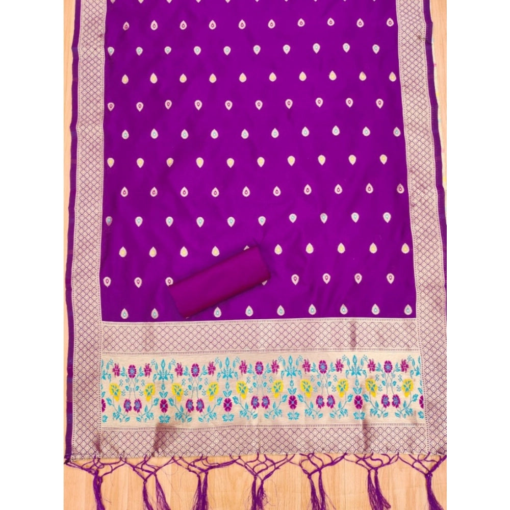 Women's Banarasi Silk Printed Unstitched Salwar Suit Material — Purple · Prle