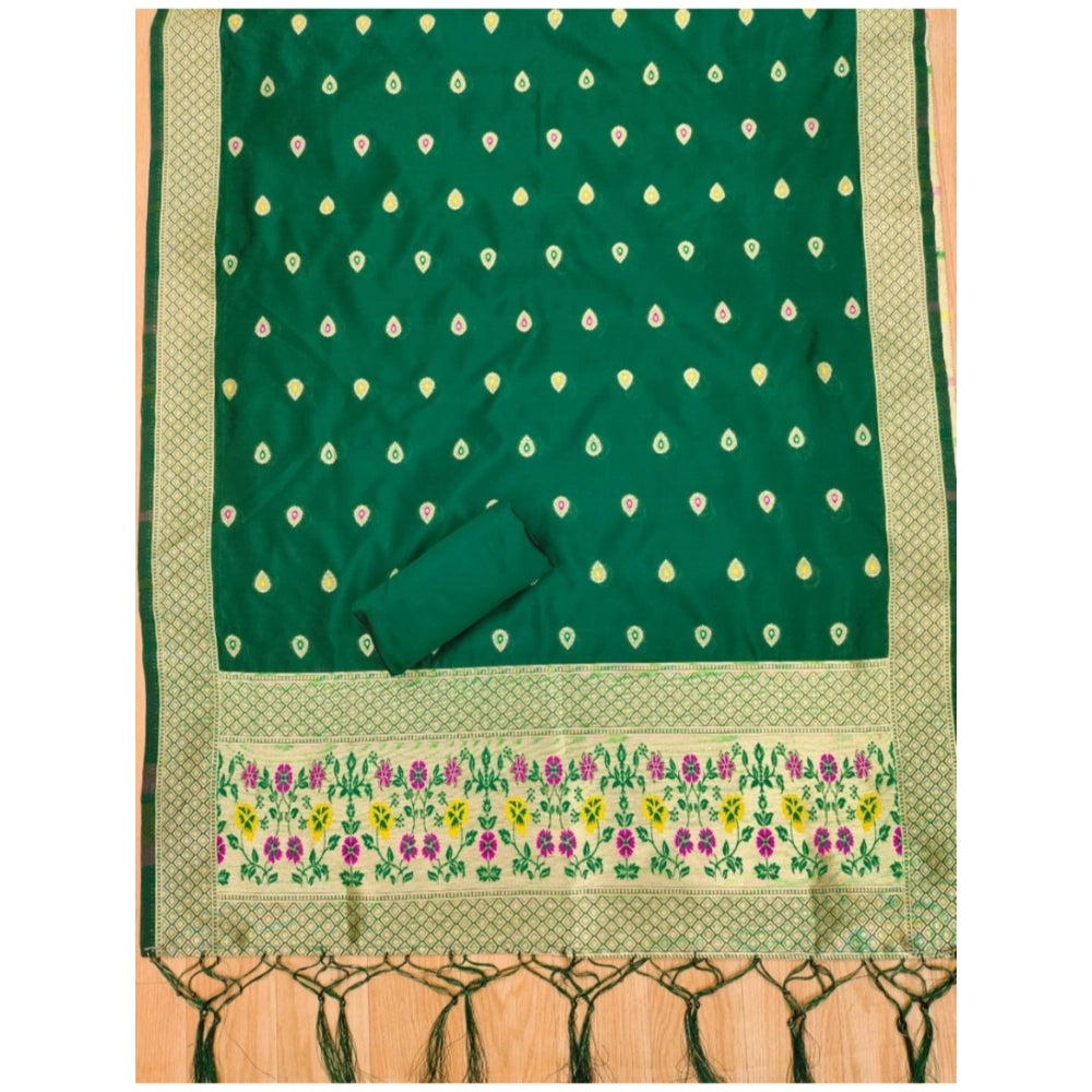Women's Banarasi Silk Printed Unstitched Salwar Suit Material — Bottle Green · 5_BG