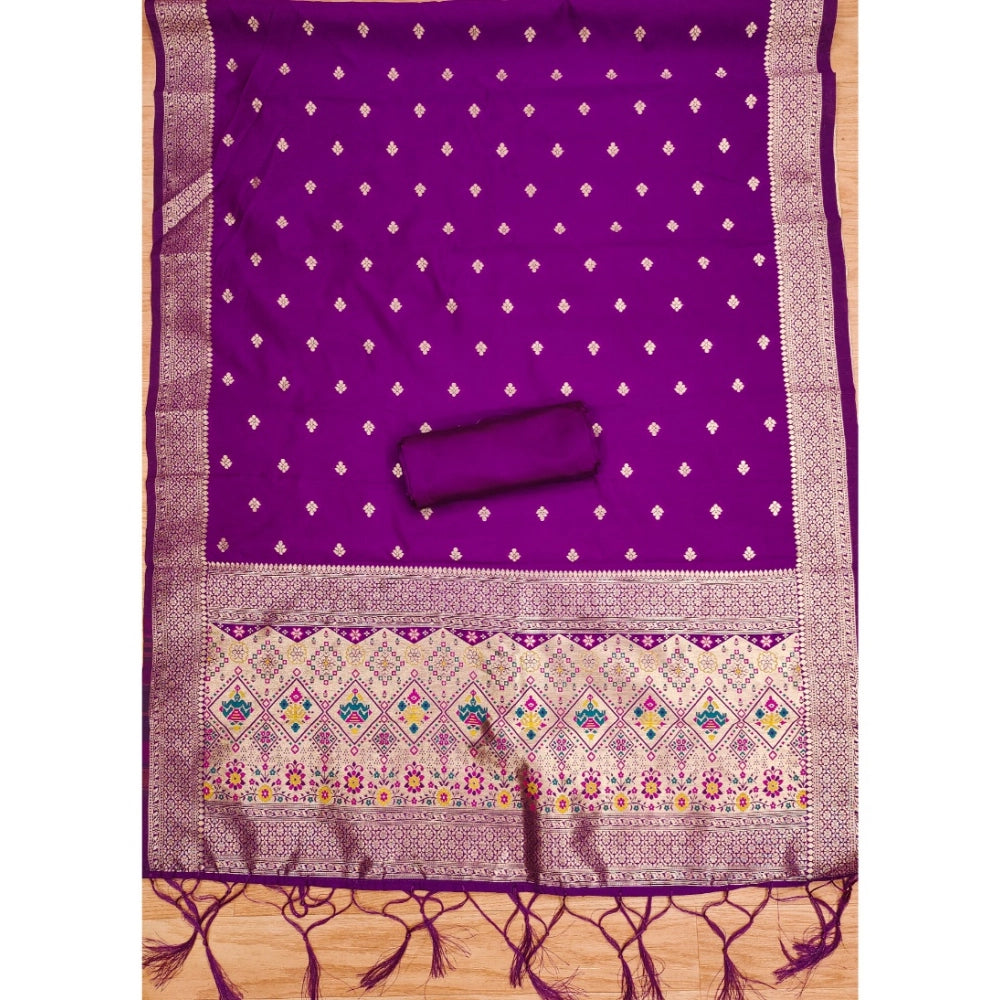 Women's Banarasi Silk Printed Unstitched Salwar Suit Material — Purple · Prle