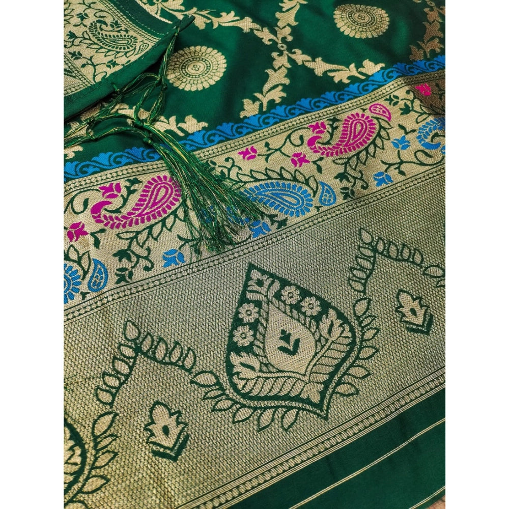 Women's Banarasi Silk Printed Unstitched Salwar Suit Material — Bottle Green · 8_BG