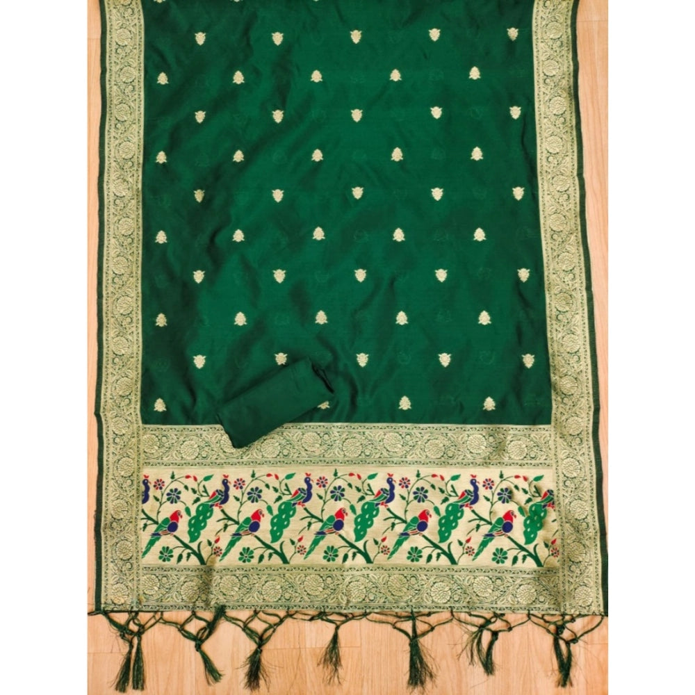 Women's Banarasi Silk Printed Unstitched Salwar Suit Material — Bottle Green · 6_BG