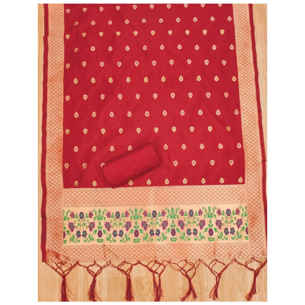 Women's Banarasi Silk Printed Unstitched Salwar Suit Material — Red · 5_Rd