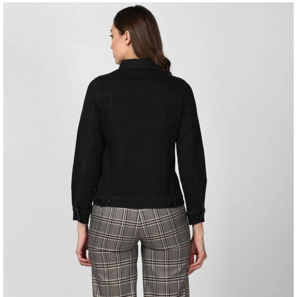 Women's Denim Solid Long Sleeve Jacket — Black
