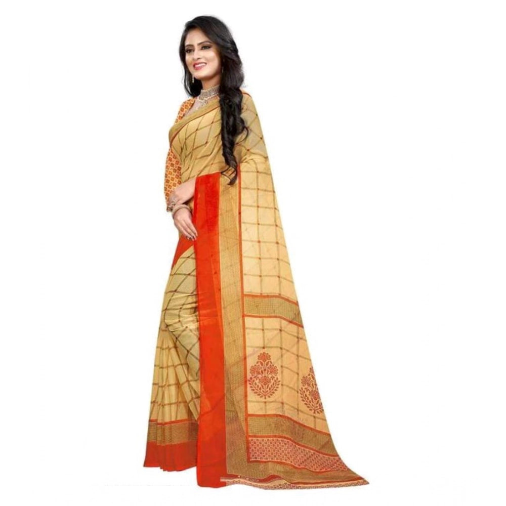 Women's Georgette Printed Saree — Orange