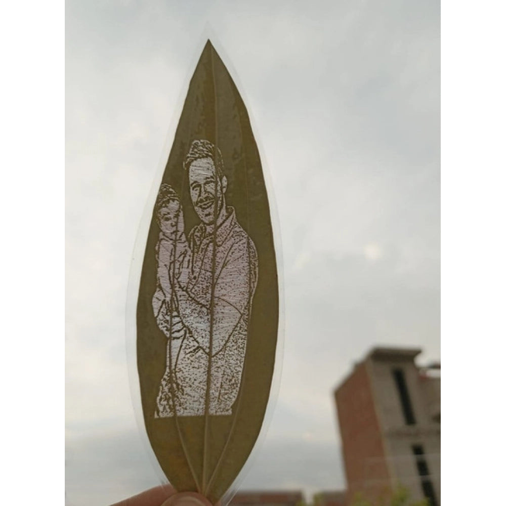 Custom Father & Child Portrait Engraved On Natural Leaf