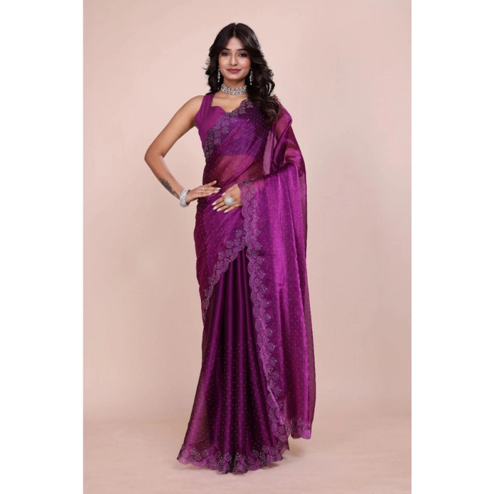 Women's Tissue Pure Silk Embellished Bollywood Saree — Purple