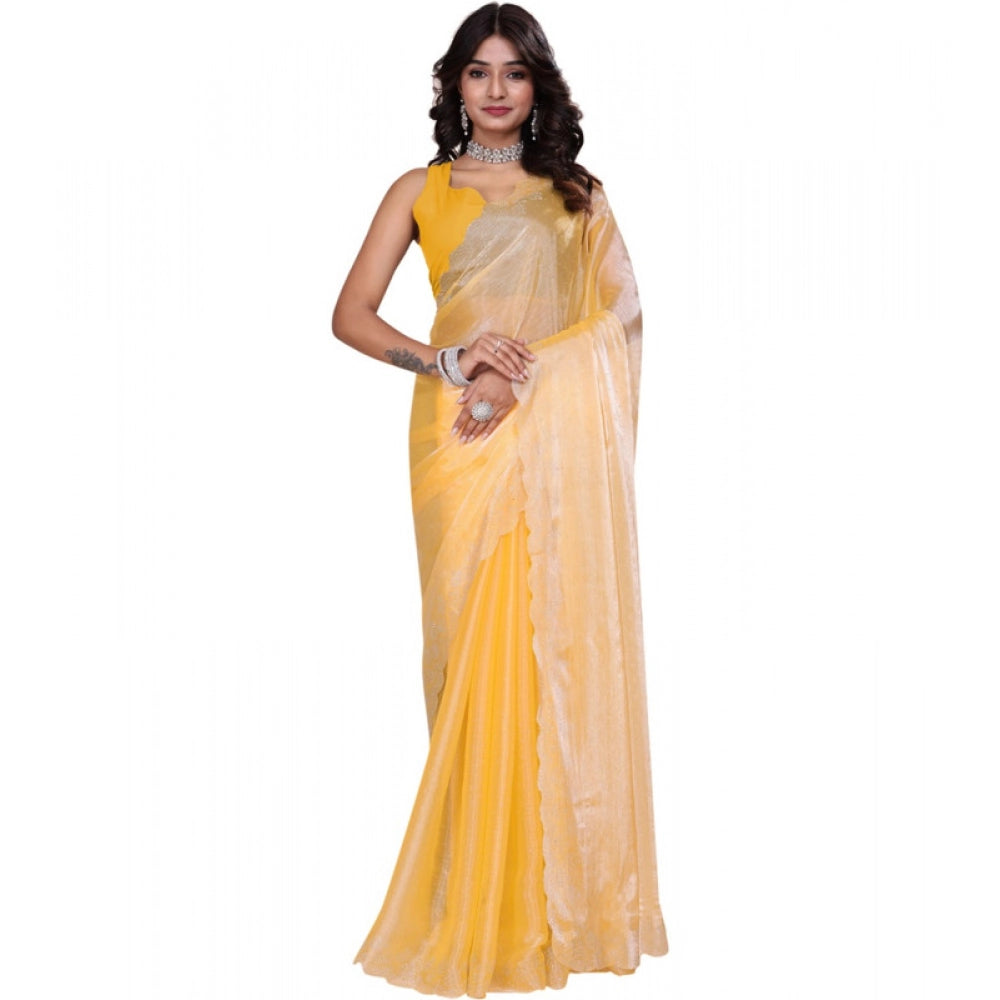 Women's Tissue Pure Silk Embellished Bollywood Saree — Yellow