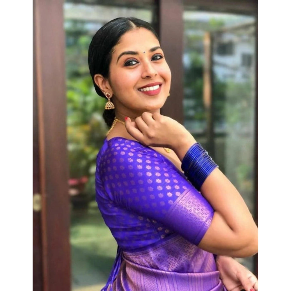 Women's Litchi Silk Printed Saree — Purple · _PUR