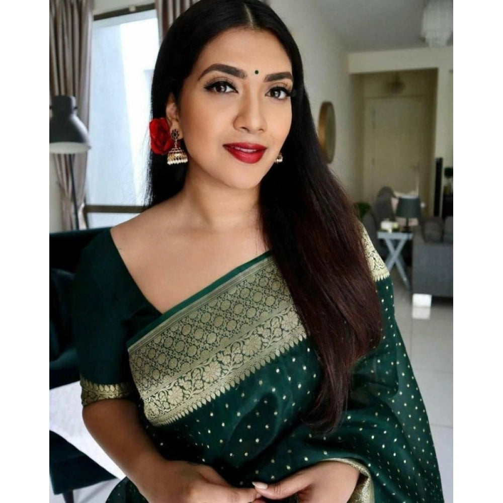 Women's Litchi Silk Printed Saree — Green · REEN
