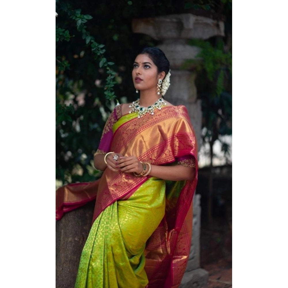 Women's Litchi Silk Printed Saree — Green · REEN