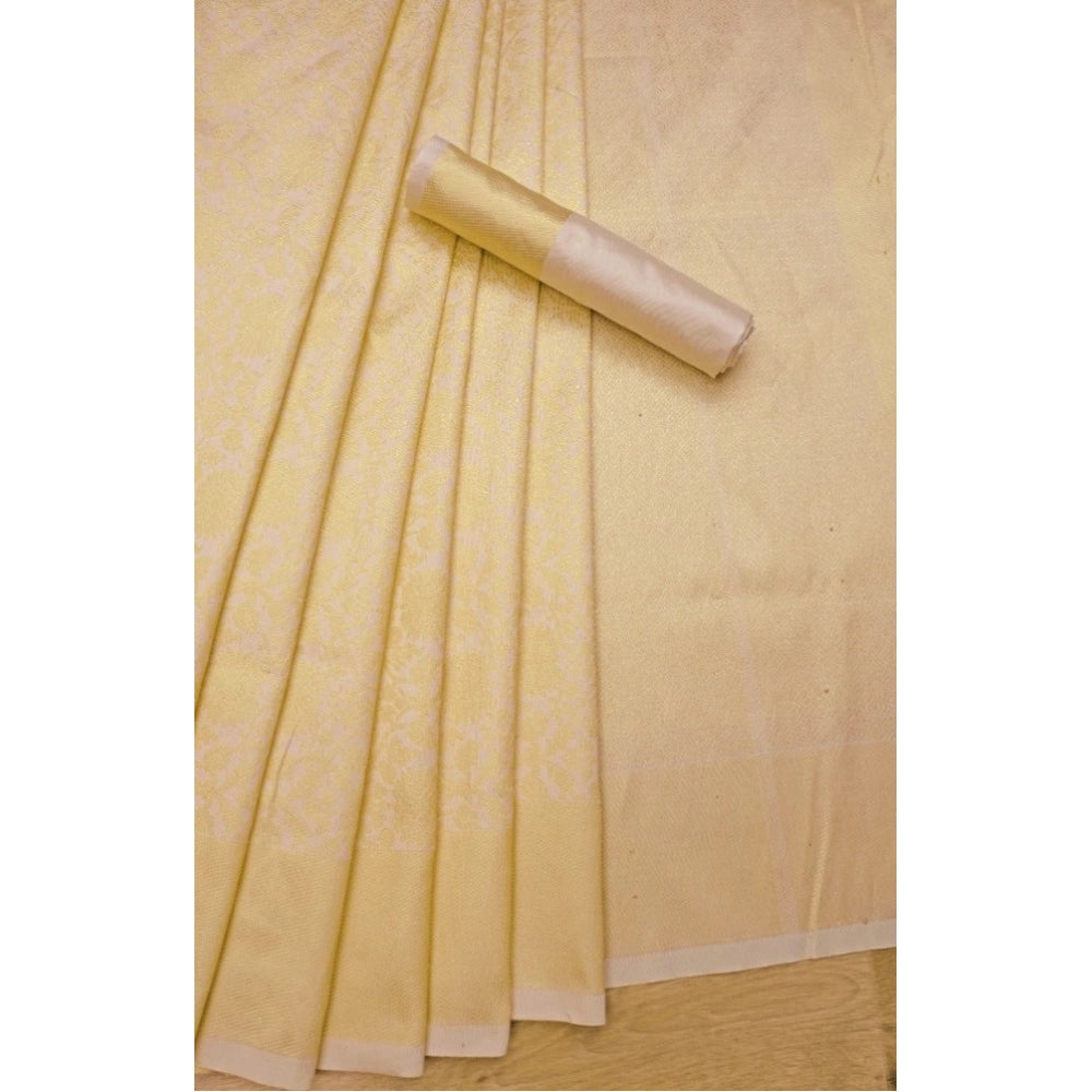 Women's Litchi Silk Printed Saree — Gold · GOLD