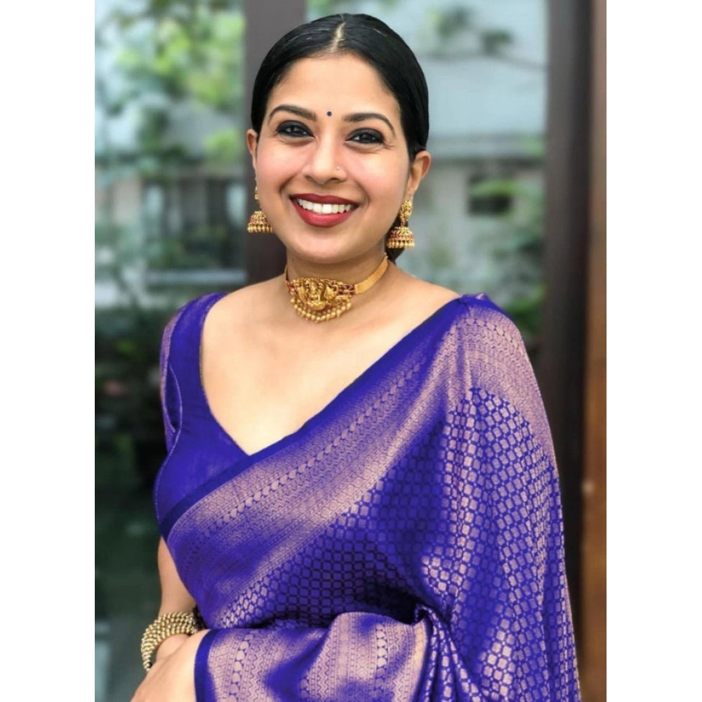 Women's Litchi Silk Printed Saree — Purple · _PUR