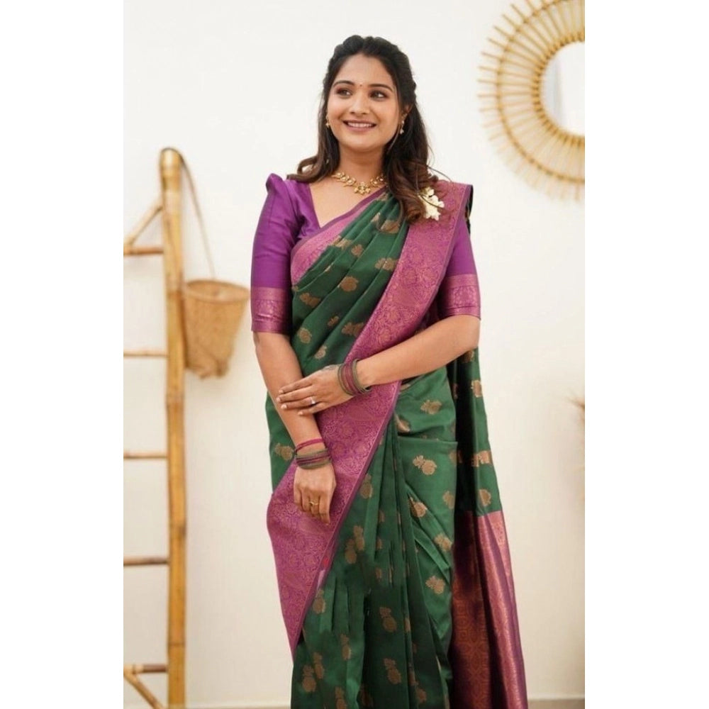 Women's Litchi Silk Printed Saree — Green · REEN