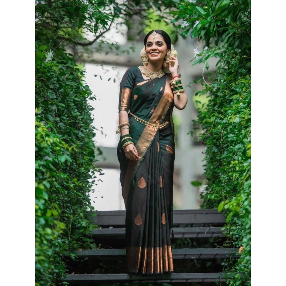 Women's Litchi Silk Printed Saree — Green · REEN