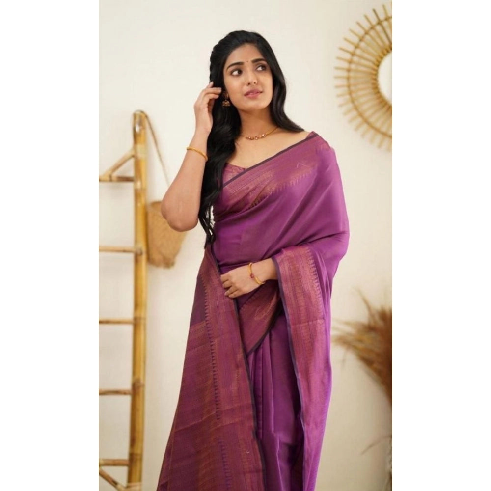 Women's Litchi Silk Printed Saree — Purple · _PUR