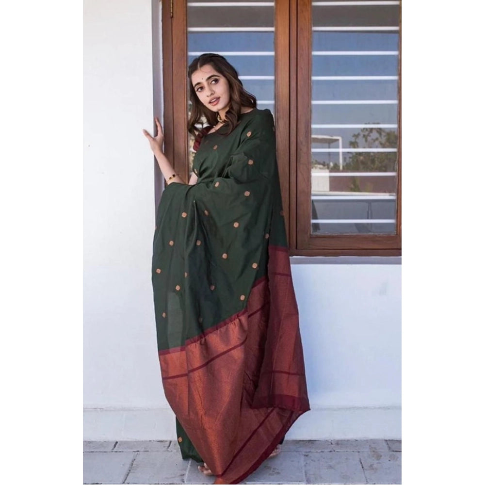 Women's Litchi Silk Printed Saree — Dark Green · kgrn