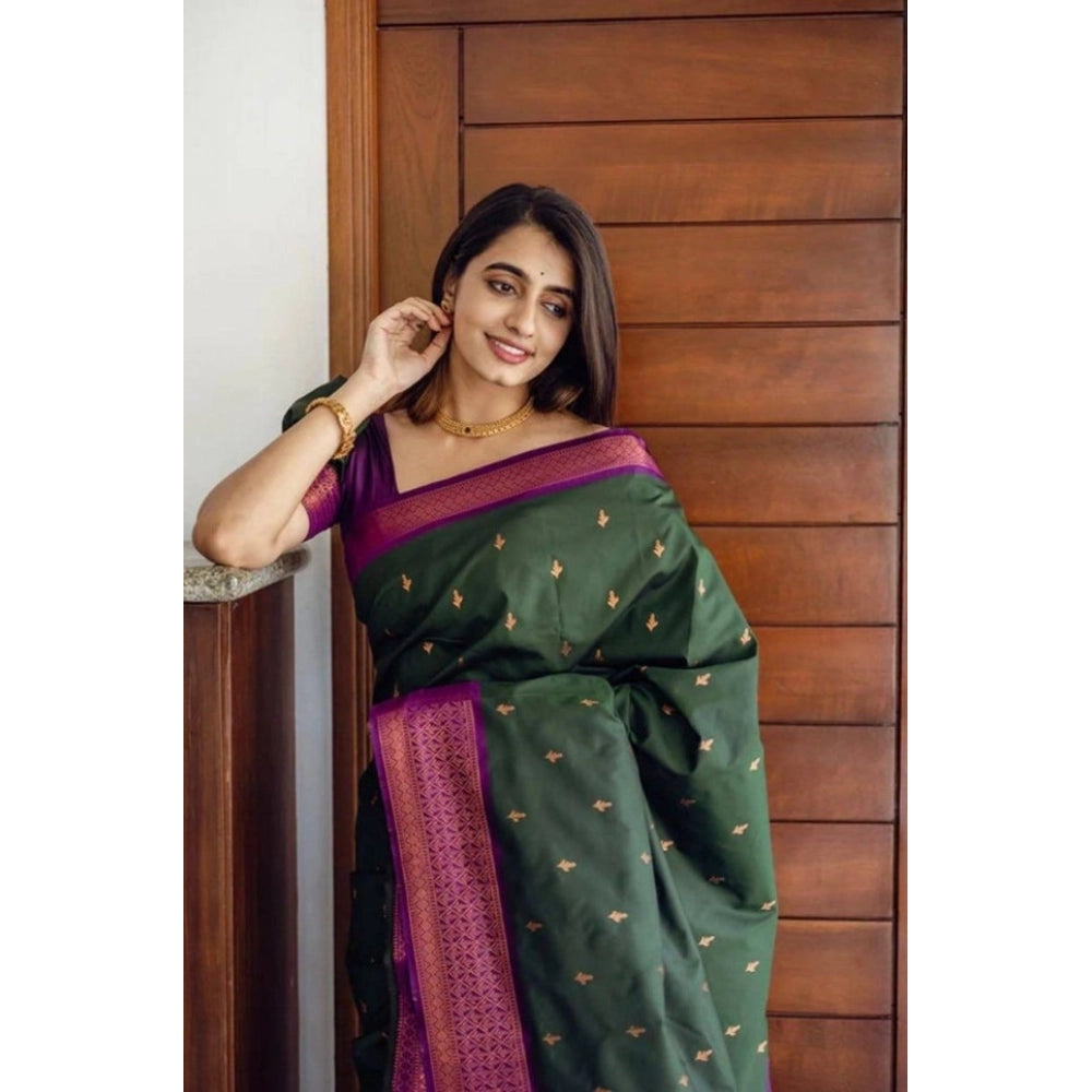 Women's Litchi Silk Printed Saree — Dark Green · kgrn