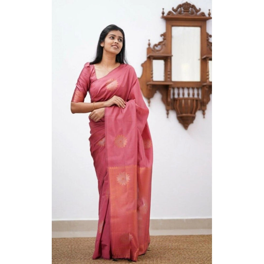 Women's Litchi Silk Printed Saree — Peach · _pch