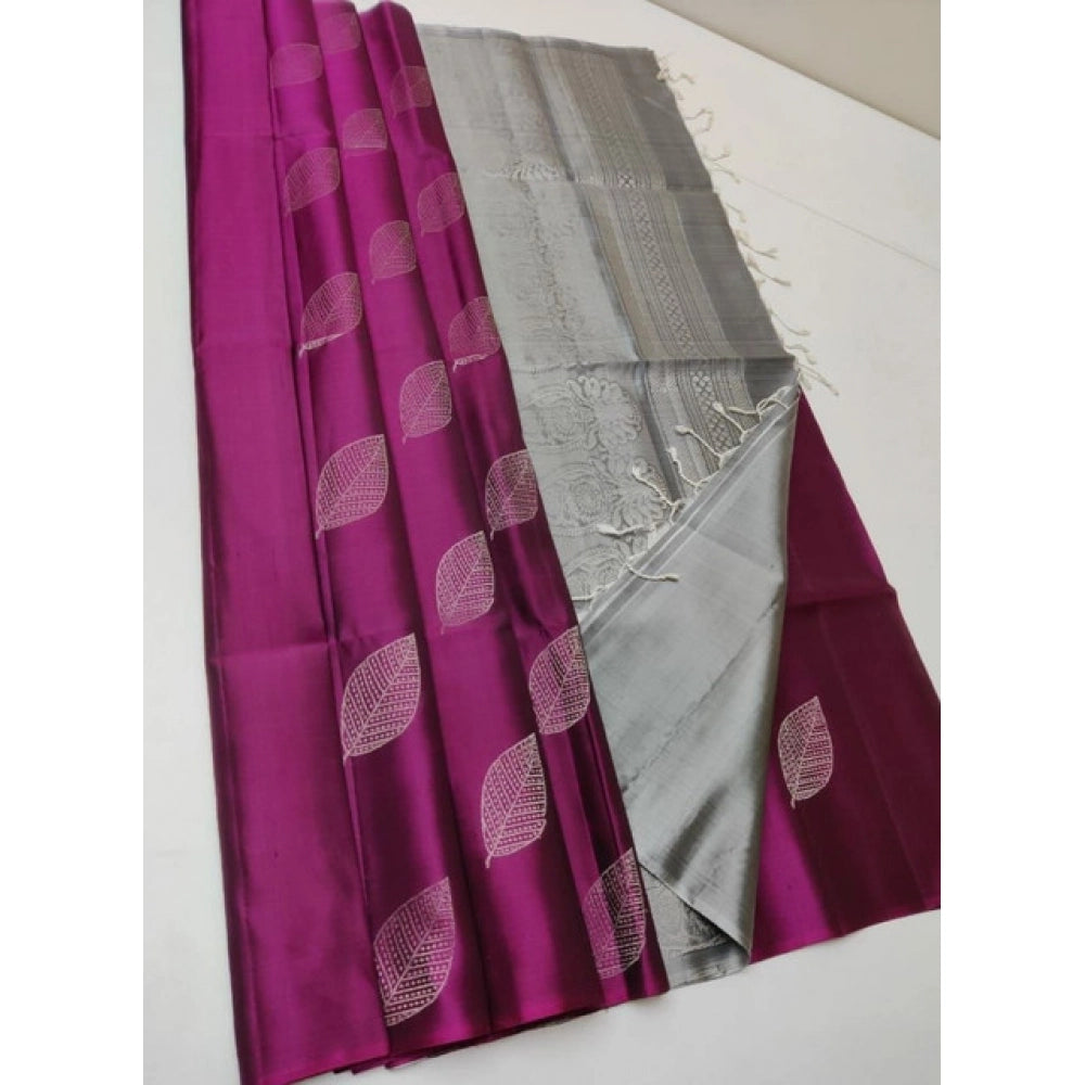 Women's Litchi Silk Printed Saree — Pink · pink