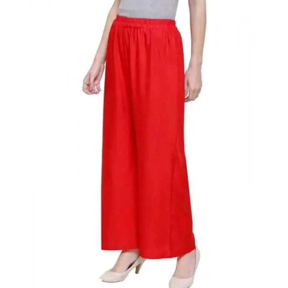 Women's Casual Rayon Solid Ankle Length Palazzo — Red