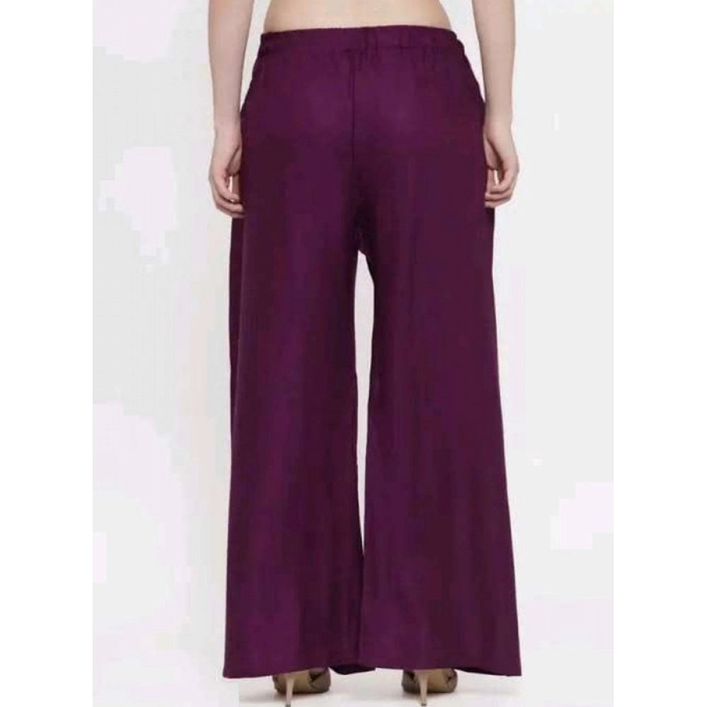 Women's Casual Rayon Solid Ankle Length Palazzo — Purple