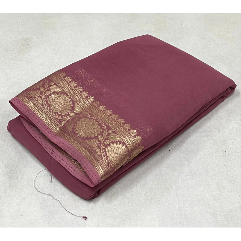 Women's Crepe Chit Pallu Solid Saree — Peach